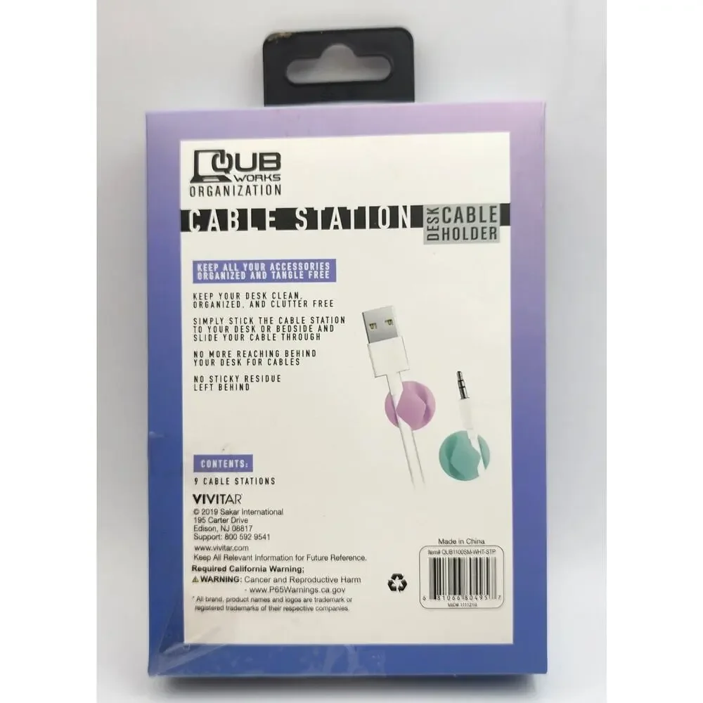 9 Pack of Cable Station Desk Cable Holders - QUB Works, White
